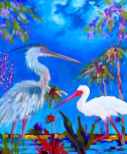 "Grey Heron and Ibis" original oil on canvas, 24"x20"